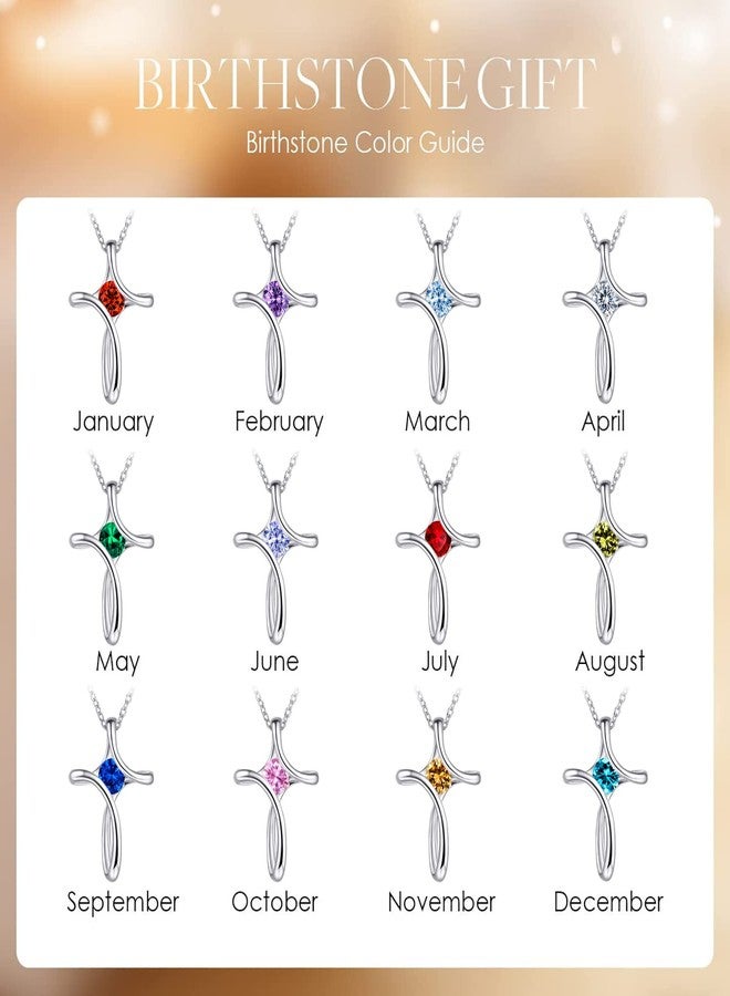 NINAMAID Cross Necklace for Women, 925 Sterling Silver Birthstone Necklace for Women with Diamond Sideways Cross Necklace Birthstone Jewelry Birthday Gifts for Women - Image 5