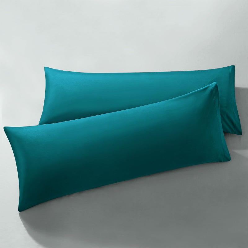 MILVOWOC 2Pcs Brushed Microfiber Body Pillowcases - 20 x 48 Inch  Teal Pillow Case Set Non Slip Envelope Pillow Cover with Moisture Absorption and Anti-Wrinkle - Image 1