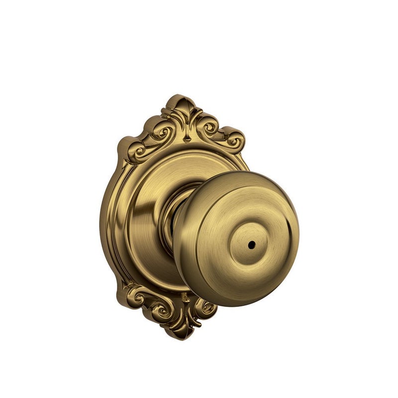 SCHLAGE F40 GEO 609 BRK Brookshire Collection Georgian Privacy Knob, Antique Brass - Image 3