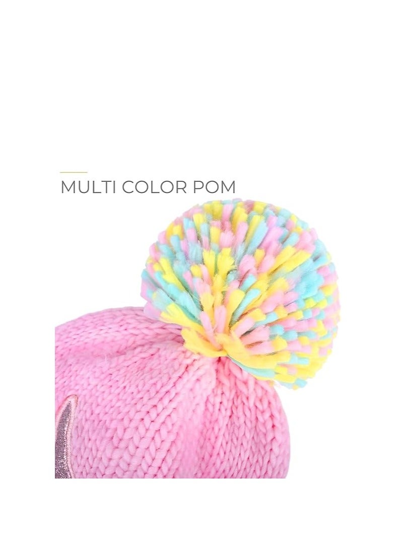 SYOSI Toddler Kids Cute Pompom Knit Beanie Hat & Gloves,  Warm Winter Unicorn Mittens Set, Baby Kids Warm Fleece Knit Beanie Hat & Thick Gloves Skiing Cap for Boys Girls - Image 5