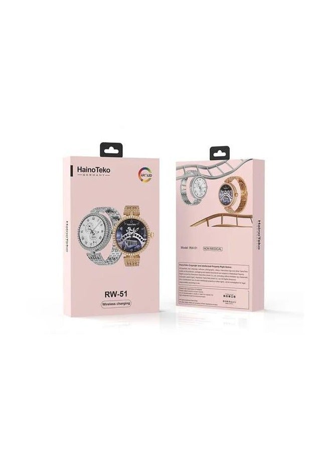 Haino Teko Haino Teko Germany RW51 Women's Smart Watch with Round AMOLED Display and Wireless Charger Gold Color Smartwatch - Image 2