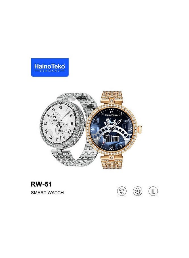 Haino Teko Haino Teko Germany RW51 Women's Smart Watch with Round AMOLED Display and Wireless Charger Gold Color Smartwatch - Image 3
