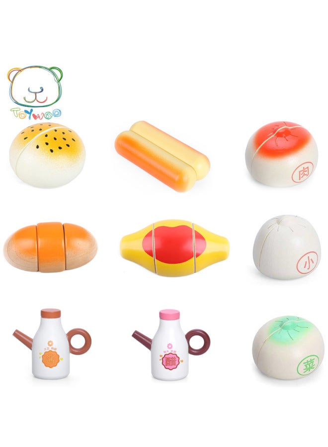 Realistic Wooden Kitchen Toys For Children Role Play Food And Fruit Bread Simulation Wood Craft Toys For Boys And Girls-Color:Egg Set - Image 2