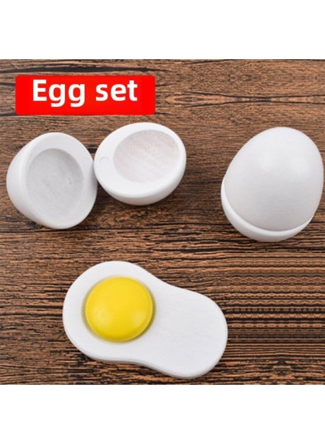 Realistic Wooden Kitchen Toys For Children Role Play Food And Fruit Bread Simulation Wood Craft Toys For Boys And Girls-Color:Egg Set - Image 1