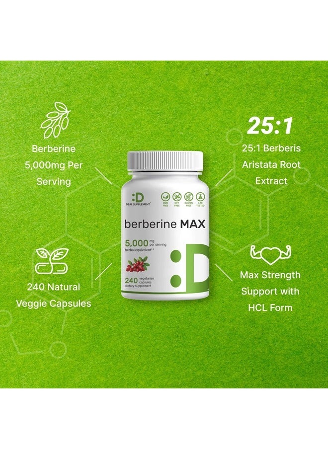 DEAL SUPPLEMENT Berberine Max Supplement, 5,000mg Per Serving, 240 Veggie Capsules – 97% Pure Berberine HCL – 25:1 Root Extract – Vegetarian Friendly, Non-GMO  - Image 4