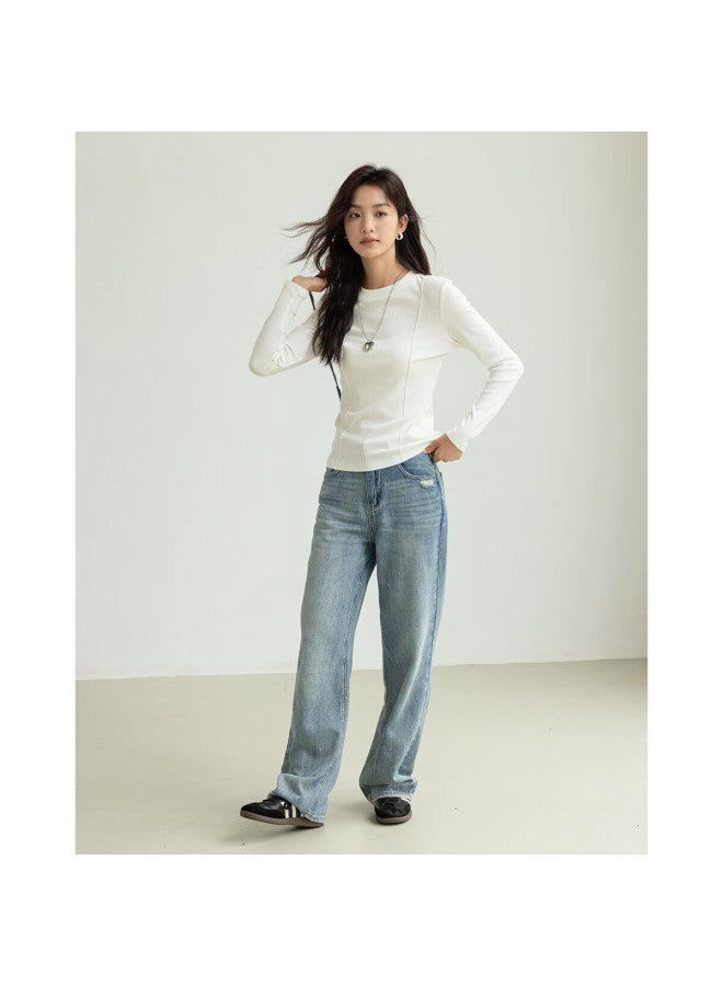 Dme Soft And Cozy Spring/autumn Round Neck Basic Shirt For Women - Image 3