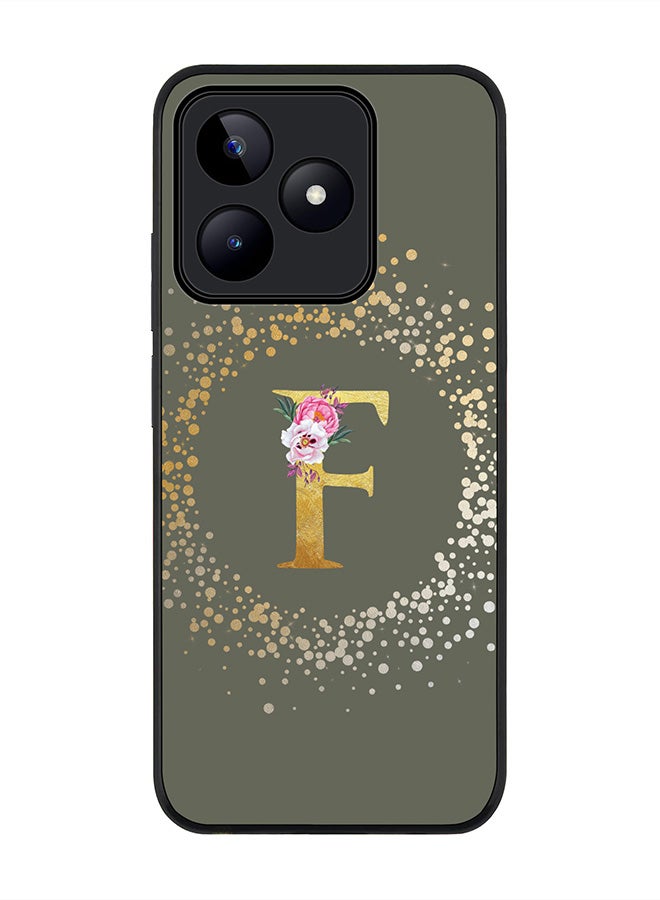 Stylizedd Rugged Black edge case for Realme C51 / Realme Note 50 4G,Custom Monogram Initial Letter Floral Pattern Alphabet - F (Olive Green) - Image 1