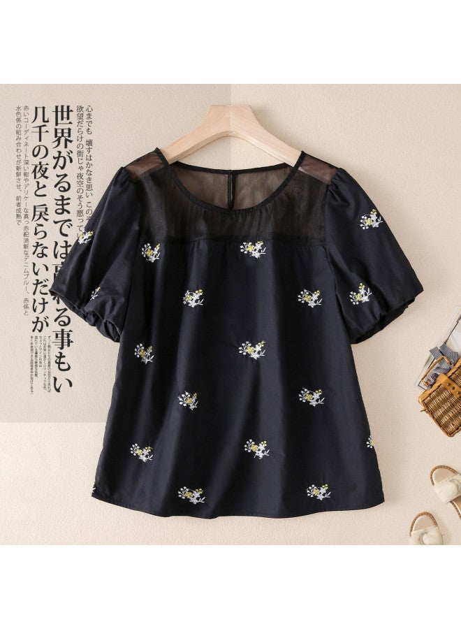 XINYANG Summer Simple Sweet Short-sleeve Women's Shirt Embroidered Floral Loose Casual Vacation Top - Image 2