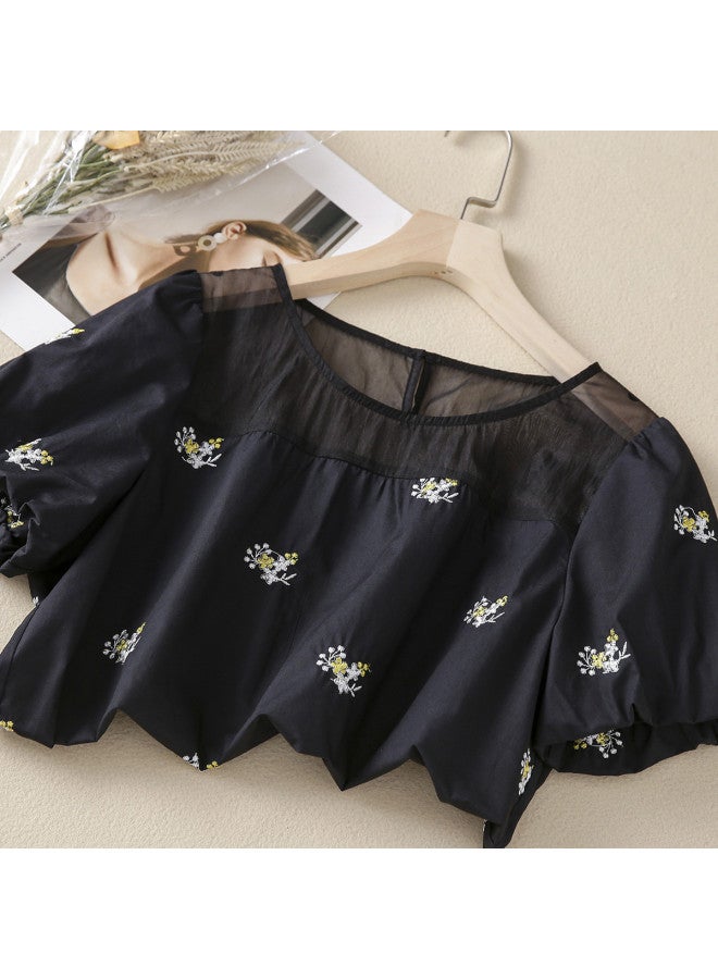 XINYANG Summer Simple Sweet Short-sleeve Women's Shirt Embroidered Floral Loose Casual Vacation Top - Image 4