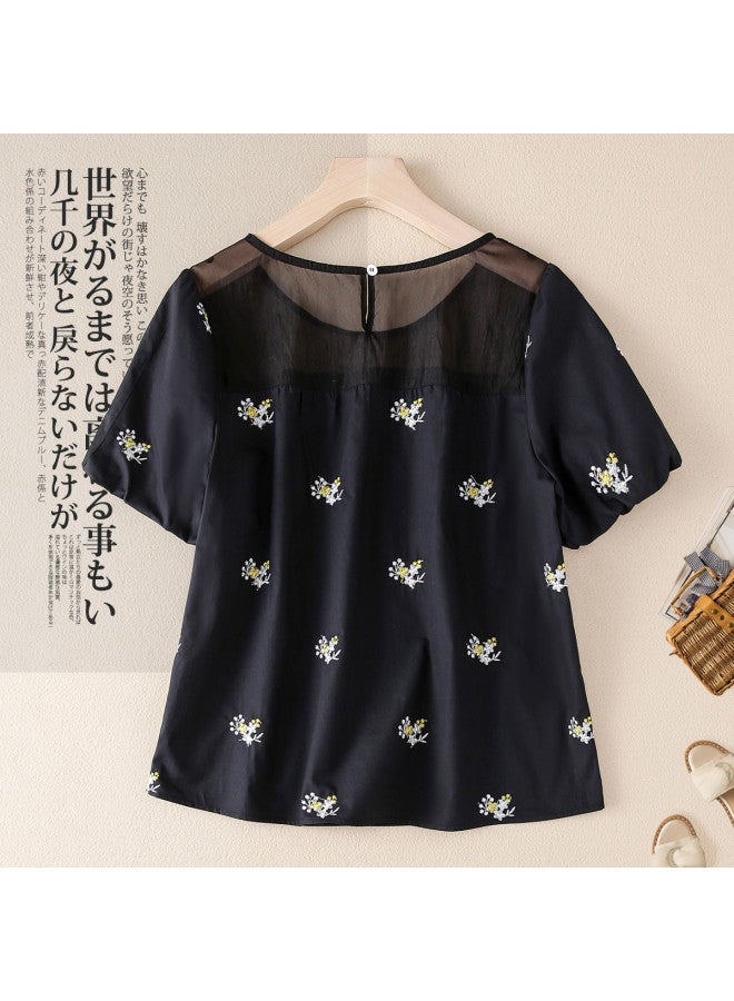 XINYANG Summer Simple Sweet Short-sleeve Women's Shirt Embroidered Floral Loose Casual Vacation Top - Image 3