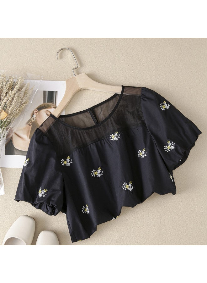 XINYANG Summer Simple Sweet Short-sleeve Women's Shirt Embroidered Floral Loose Casual Vacation Top - Image 5