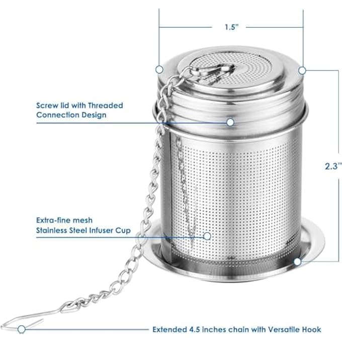 HBSTUDIO Tea InfuserCooking Infuser With Extra Fine Mesh Tea Ball Strainers Threaded Connection 188 Stainless Steel With Extended Chain Hook To Brew Loose Leaf TeaSpices  Seasonings2Pack - Image 5