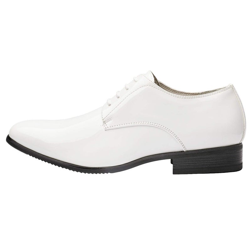 Bruno Marc Men's Faux Patent Leather Tuxedo Dress Shoes Classic Lace-up Formal Oxford,Size 8.5,White,CEREMONY-06 - Image 3