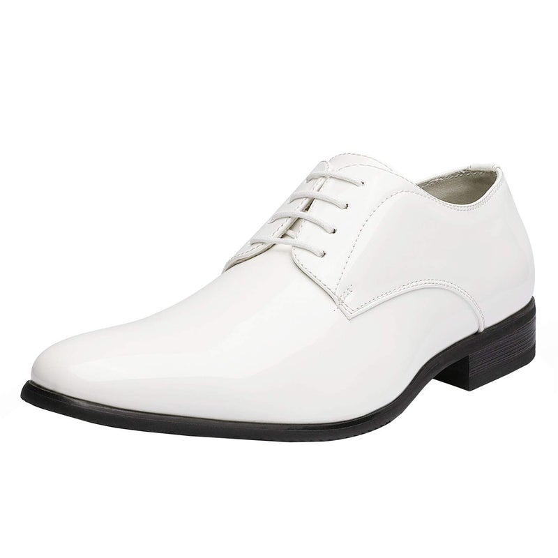 Bruno Marc Men's Faux Patent Leather Tuxedo Dress Shoes Classic Lace-up Formal Oxford,Size 8.5,White,CEREMONY-06 - Image 1