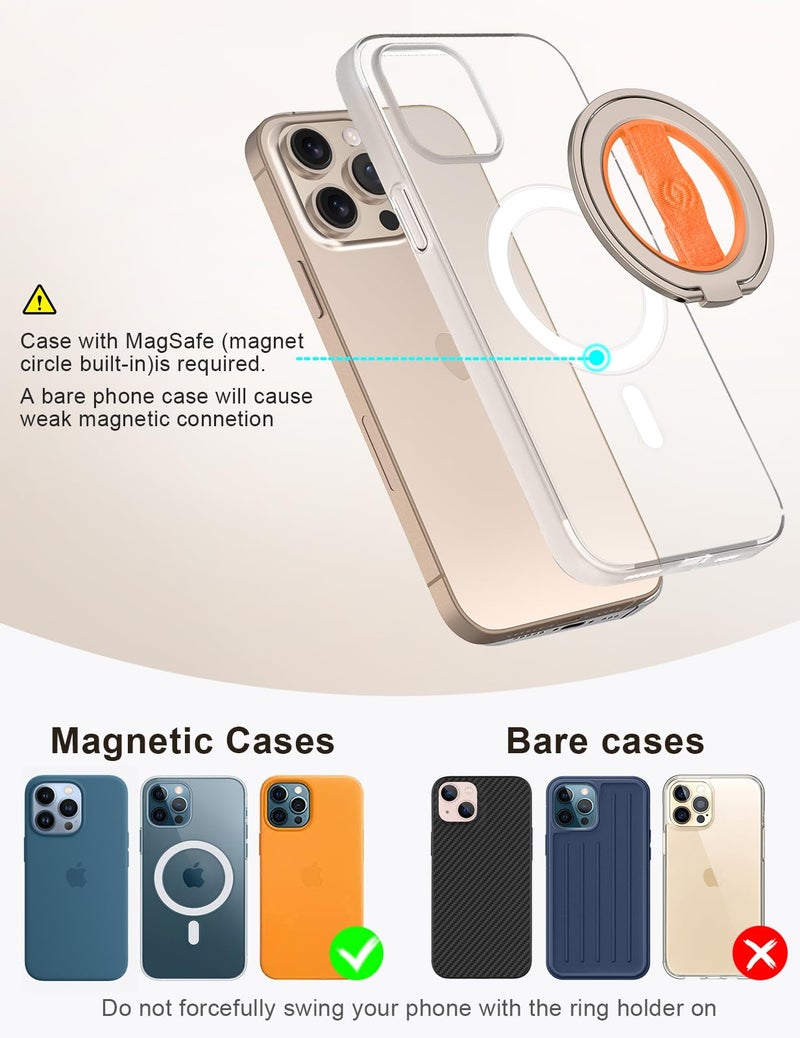 EWA MagOne 3rd Gen [Compatible with MagSafe] Phone Grip Stand with Finger Strap, Removable Magnetic Ring Holder Kickstand Loop for iPhone 17,16,15,14,13,12 Series-(Gold-Orange) - Image 4