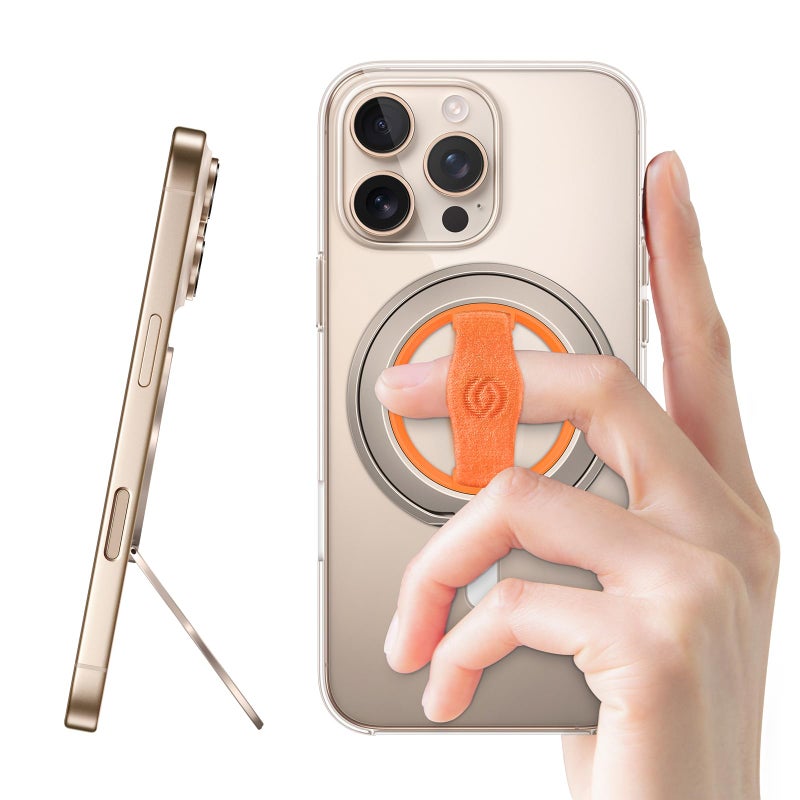 EWA MagOne 3rd Gen [Compatible with MagSafe] Phone Grip Stand with Finger Strap, Removable Magnetic Ring Holder Kickstand Loop for iPhone 17,16,15,14,13,12 Series-(Gold-Orange) - Image 1