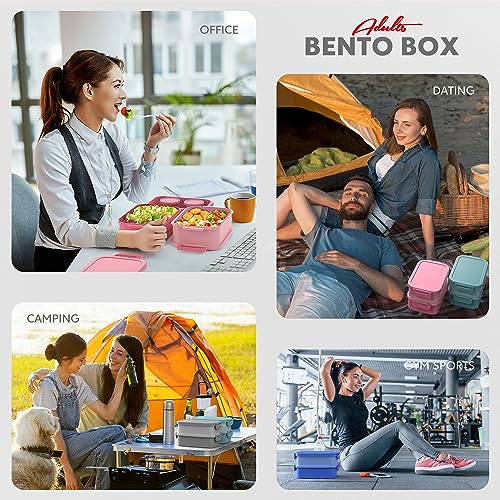 Jelife Adult Bento Box Lunch Box - 3 Layers Stackable Bento Lunch Box for Adults, 72oz Large-Style All-in-One Bento Boxes Leak-Proof Lunchbox with Utensil Sauce Containers for Dining Out,Work, Grey - Image 5