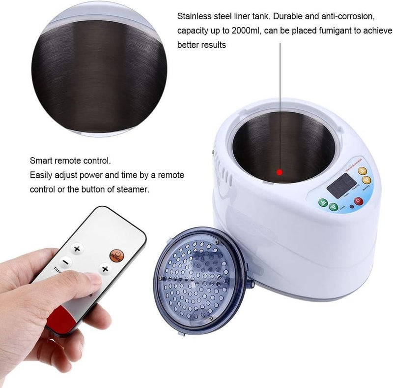 klarako Sauna Steamer, 2L Portable Sauna Steamer Pot Home Spa Fumigation Machine Stainless Steel Steam Generator with Remote Control (110V) - Image 3