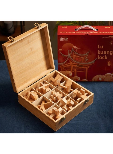 Luban Lock Kongming Lock Beech Wood Unlock Unleash Unleash Children's Collage Building Blocks Toy Boys Primary School Edition Cheap-Color:[high-end Wooden Box] 9-piece Set A (commended For Kindergarten)