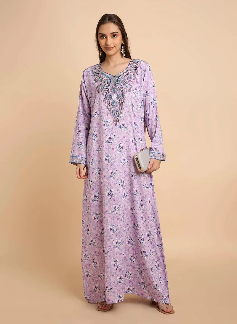 HANA & SARA Ethnic Style Arabic Mukhawar Jalabiya in Pure Giza Silk Cotton Dress with Head Scarf for Women's