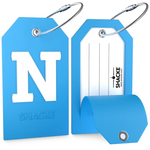 Shacke Initial Luggage Tag with Full Privacy Cover and Stainless Steel Loop - Aqua Teal (Letter N) - Image 2