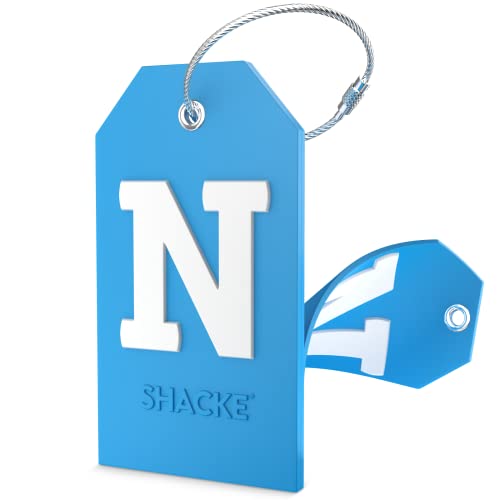 Shacke Initial Luggage Tag with Full Privacy Cover and Stainless Steel Loop - Aqua Teal (Letter N) - Image 1