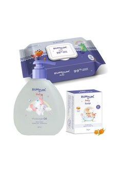Bumtum Baby Gentle 99% Pure Water Wet Wipes With Lid72 Pcs.(Pack Of 1) & Baby Soap 50Gram (Pack Of 1) & Baby Massage Oil (200 Ml) Combo  - Image 2