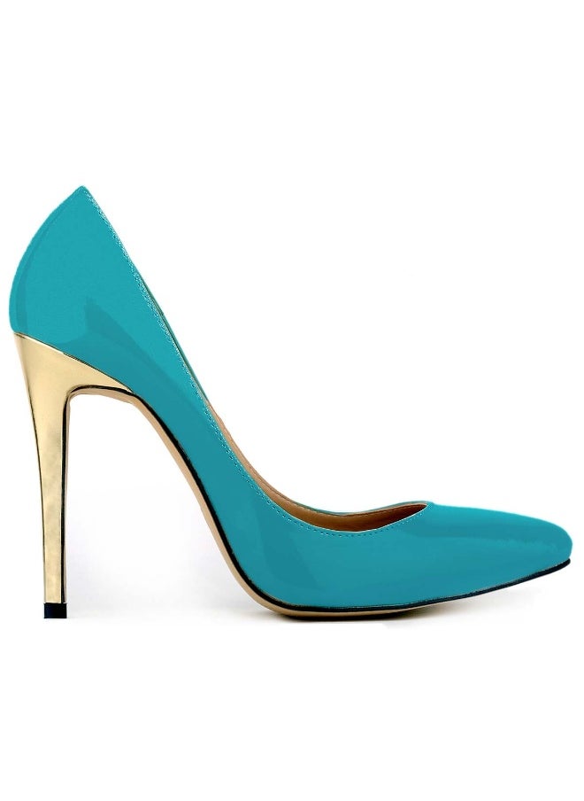 Loquat Pointed Toe Low-Cut with Gold  Stiletto Bridal Heels 11 cm turquoise  - Image 2