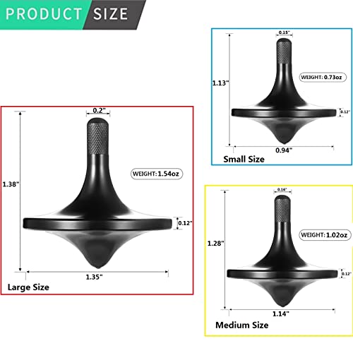 CHEETOP Stainless Steel Spinning Top Premium Exquisite Perfect Balance Well Made Metal Desk EDC Little Fidget Toy Spin Long Time Over 6 Minutes Great Value Black 3PCS Large  Medium  Small - Image 5