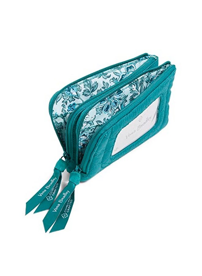 Vera Bradley - Women'S Cotton Double Zip Id Case Wallet With Rfid Protection Forever Green Recycled Cotton One Size - Image 1
