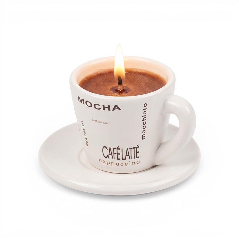 Coffee Scented Candle Set in Porcelain Cup with Holder – Reusable Cup – Elegant Office & Home Decor & Gifts for Coffee Lovers & Aroma Candles - Image 1