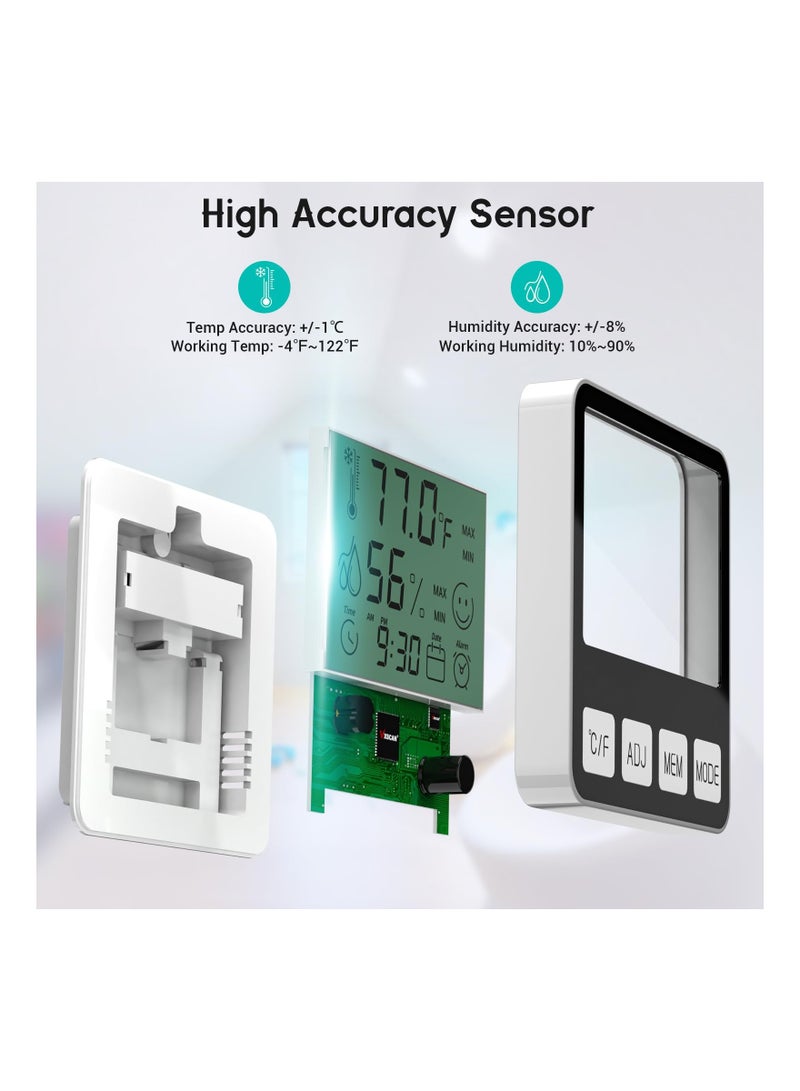 Digital Thermometer and Hygrometer Indoor Room Temperature and Humidity Sensor with Alarm Clock and Date Display