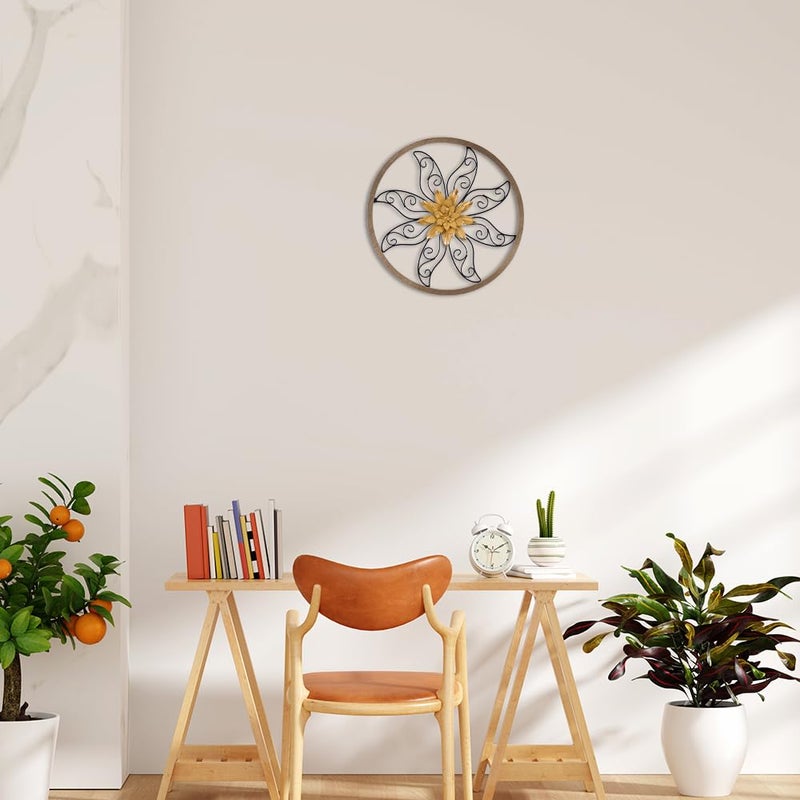 hogardeck Metal Flower Wall Decor - 11" Metal Wood Floral with 3 pcs Interchangeable Flowers Wall Decoration for Bedroom, Living Room, Bathroom, Kitchen, Outdoor Wall Art - Image 5