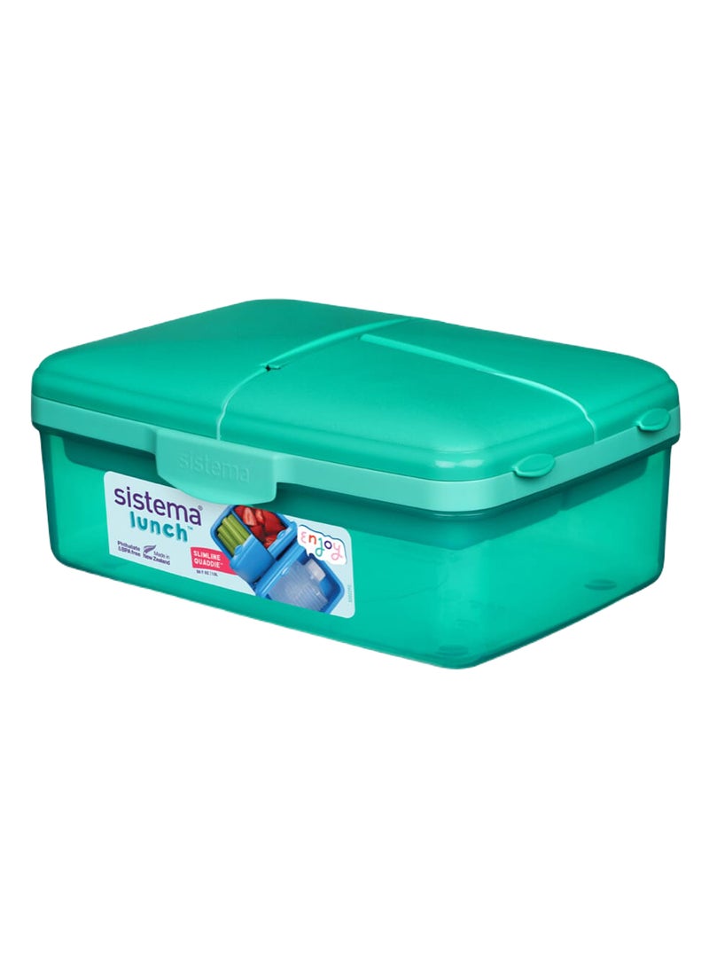 Sistema Slimline Quaddie Lunch Box 1.5L Green – BPA Free Lunch Container with Multi Compartments, Leak-Resistant Food Storage Box for School, Office, Meal Prep, Travel & Everyday Lunches - Image 1
