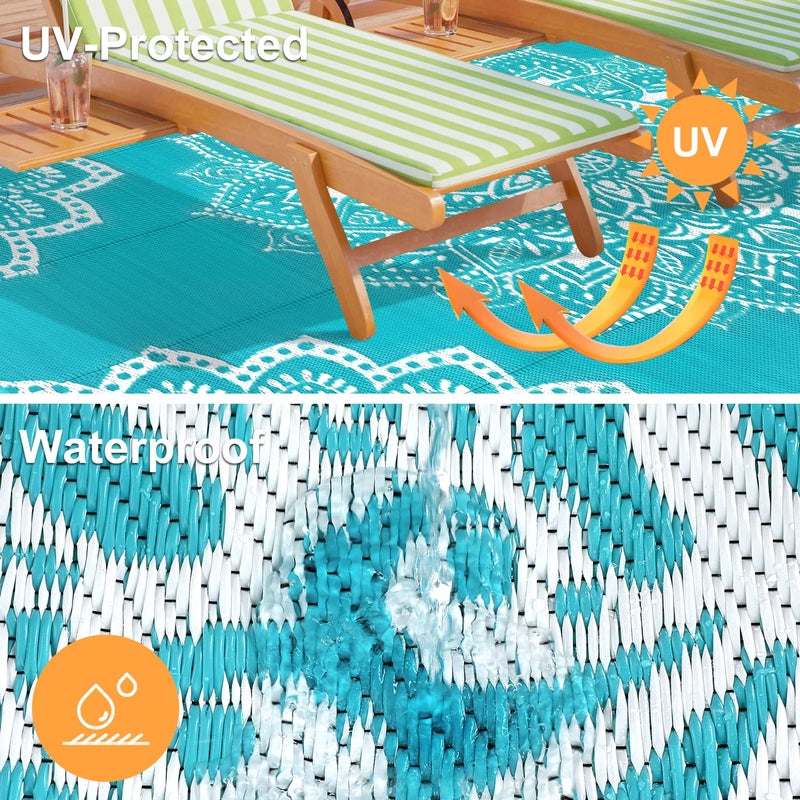 Yamaziot Waterproof Outdoor Rug 5x8 ft, Reversible Plastic Straw Rug for Patio Clearance, Camping, RV Mat, Large Outside Rug Carpet for Porch, Deck, Backyard, Balcony, Picnic (Blue) - Image 4