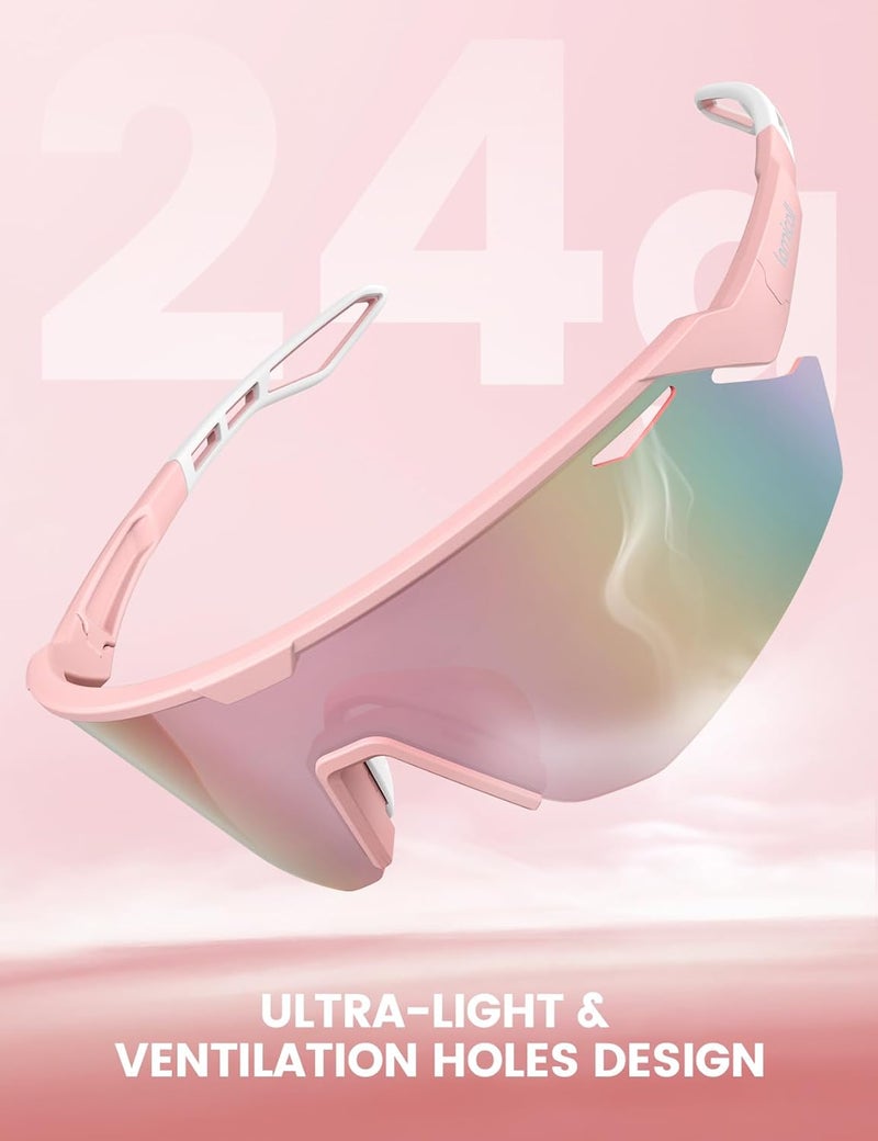 Lamicall Polarized Sports Sunglasses for Men and Women - Ultralight UV400 Protection in Pink - Image 3