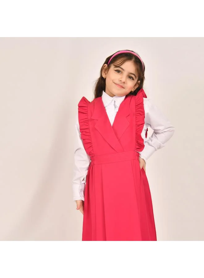 HAWRAA ABAYA مريول فوشي بياقة و كشكش بارز على الأكتاف وزم من الجانبين