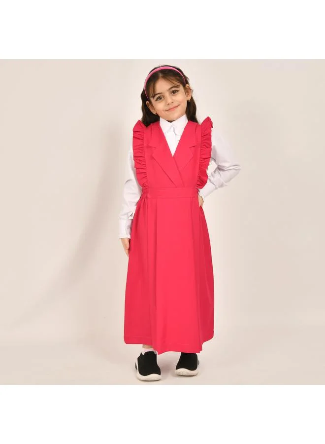 HAWRAA ABAYA مريول فوشي بياقة و كشكش بارز على الأكتاف وزم من الجانبين