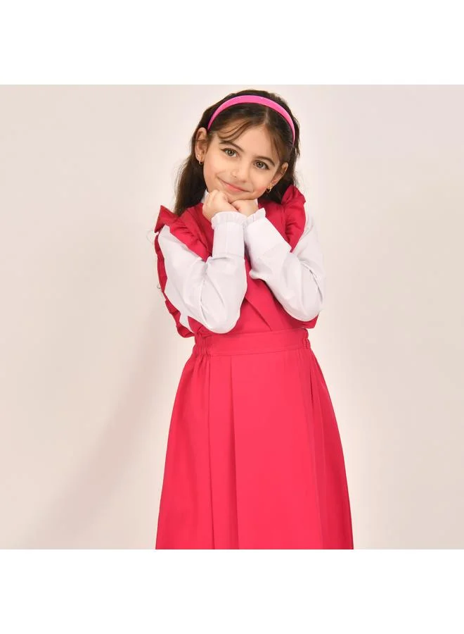 HAWRAA ABAYA مريول فوشي بياقة و كشكش بارز على الأكتاف وزم من الجانبين