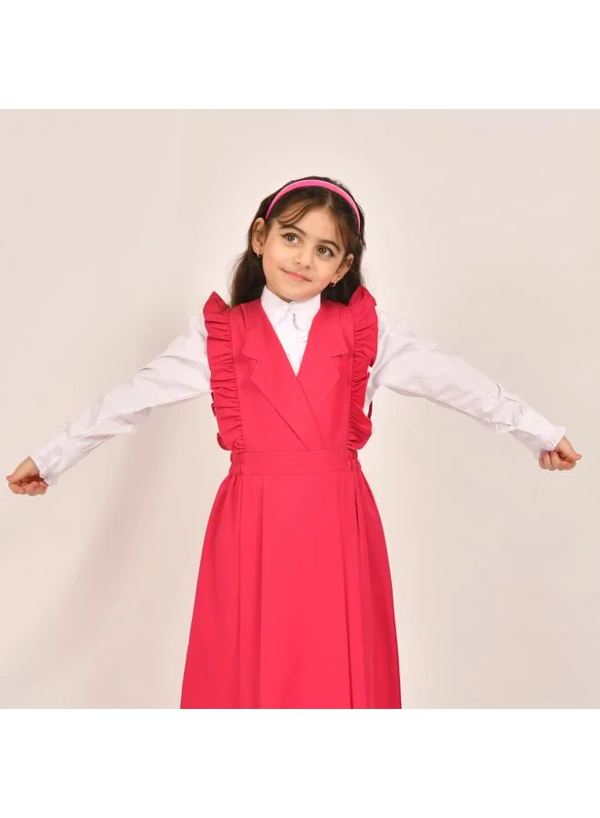 HAWRAA ABAYA مريول فوشي بياقة و كشكش بارز على الأكتاف وزم من الجانبين