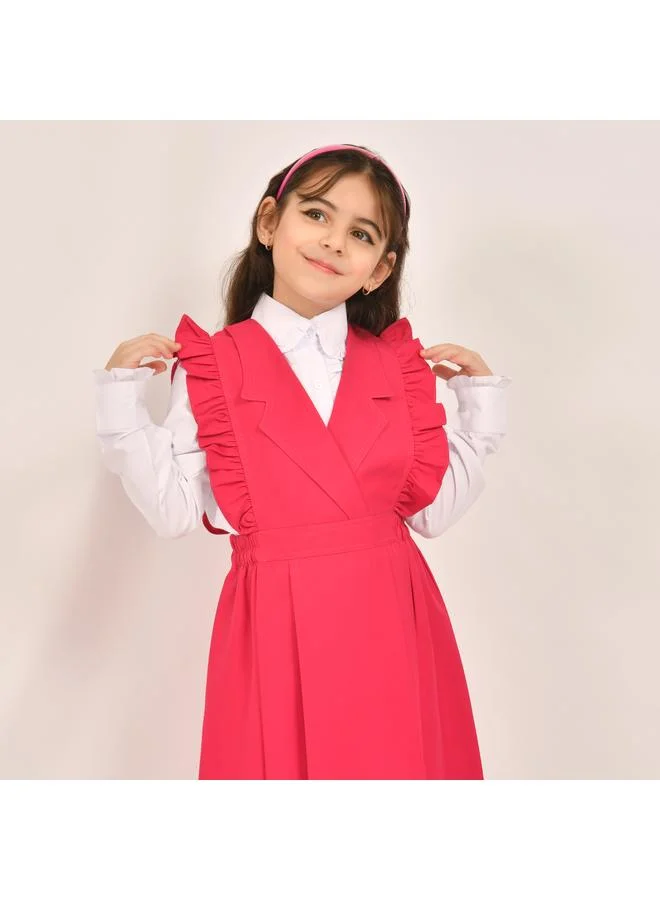 HAWRAA ABAYA مريول فوشي بياقة و كشكش بارز على الأكتاف وزم من الجانبين