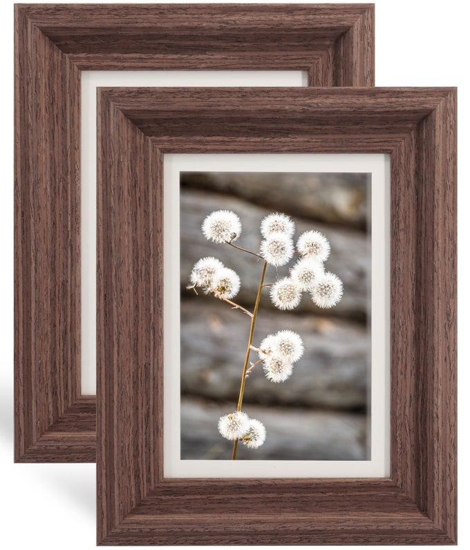 5X7 WOODEN PICTURE FRAMESDISPLAY PHOTOS 4X6 WITH MAT OR 5X7 WITHOUT MATREAL GLASSWALL OR TABLETOP DISPLAYRUSTIC BROWN SET OF 2