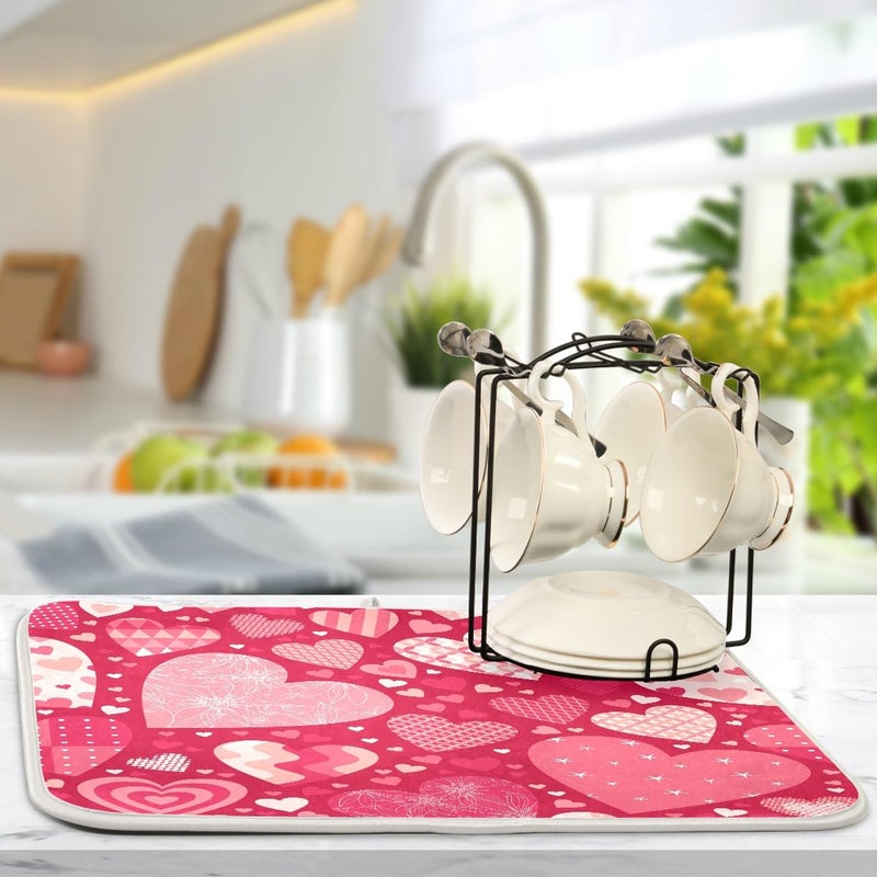 Bolaz Happy Valentines Love Heart Dish Drying Mat, Absorbent Drying Pad Dish Mat Large Kitchen Mat, 16" x 18" - Image 5
