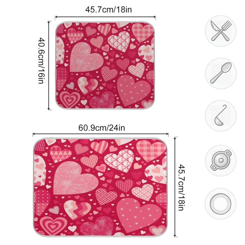 Bolaz Happy Valentines Love Heart Dish Drying Mat, Absorbent Drying Pad Dish Mat Large Kitchen Mat, 16" x 18" - Image 3