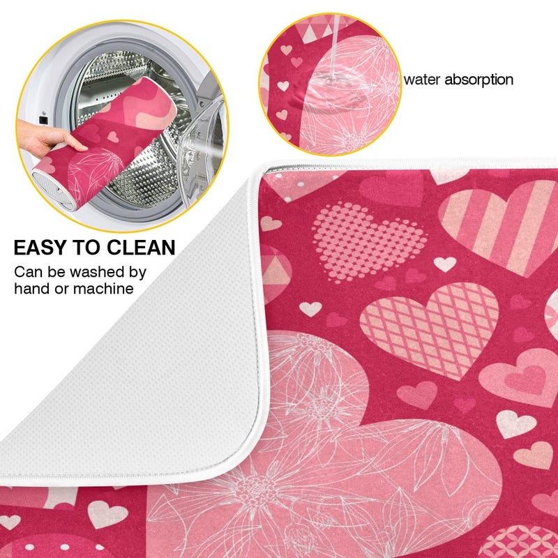 Bolaz Happy Valentines Love Heart Dish Drying Mat, Absorbent Drying Pad Dish Mat Large Kitchen Mat, 16" x 18" - Image 2