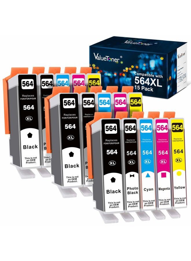 Valuetoner خراطيش حبر بديلة متوافقة مع HP 564XL 564 XL لطابعات Photosmart 5510 5520 6520 7510 7520 Premium C309A C410A Officejet 4620 Deskjet 3520 3522 (3B,3PBK,3C,3M,3Y, عبوة 15) - Image 1