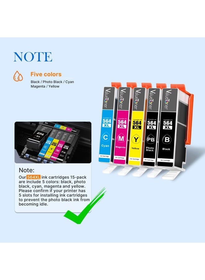 Valuetoner خراطيش حبر بديلة متوافقة مع HP 564XL 564 XL لطابعات Photosmart 5510 5520 6520 7510 7520 Premium C309A C410A Officejet 4620 Deskjet 3520 3522 (3B,3PBK,3C,3M,3Y, عبوة 15) - Image 3