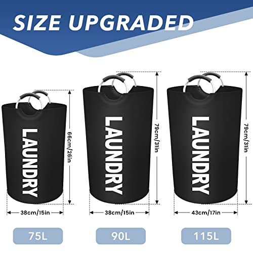 EpicTotes 90L Large Laundry Basket, Freestanding Waterproof Laundry Hamper, Collapsible Folding Tall Clothes Hamper, Easy Carry with Foam Protected Aluminum Handles for Dorm, Family, Travel (Black) - Image 2