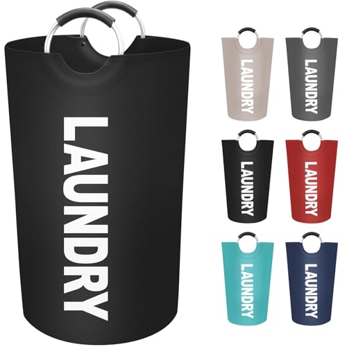EpicTotes 90L Large Laundry Basket, Freestanding Waterproof Laundry Hamper, Collapsible Folding Tall Clothes Hamper, Easy Carry with Foam Protected Aluminum Handles for Dorm, Family, Travel (Black) - Image 1