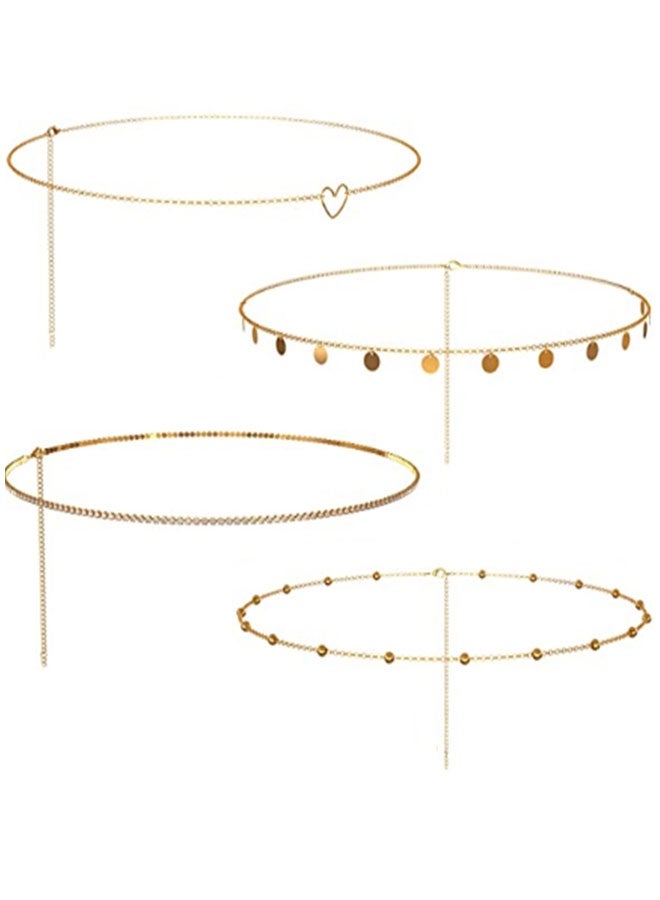 HOOTO Metal Waist Chain for Women Girls Adjustable Body Link Belt Fashion Belly Jewelry 4 Pieces Belly Waist Chain, Summer Body Beach Jewelry for Jeans Dresses (Gold) - Image 2